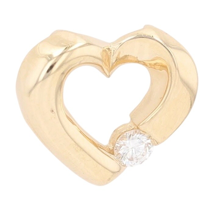 .09ct Diamond Tension Set Heart Pendant Without Chain 14k Yellow Gold 1.35 Grams