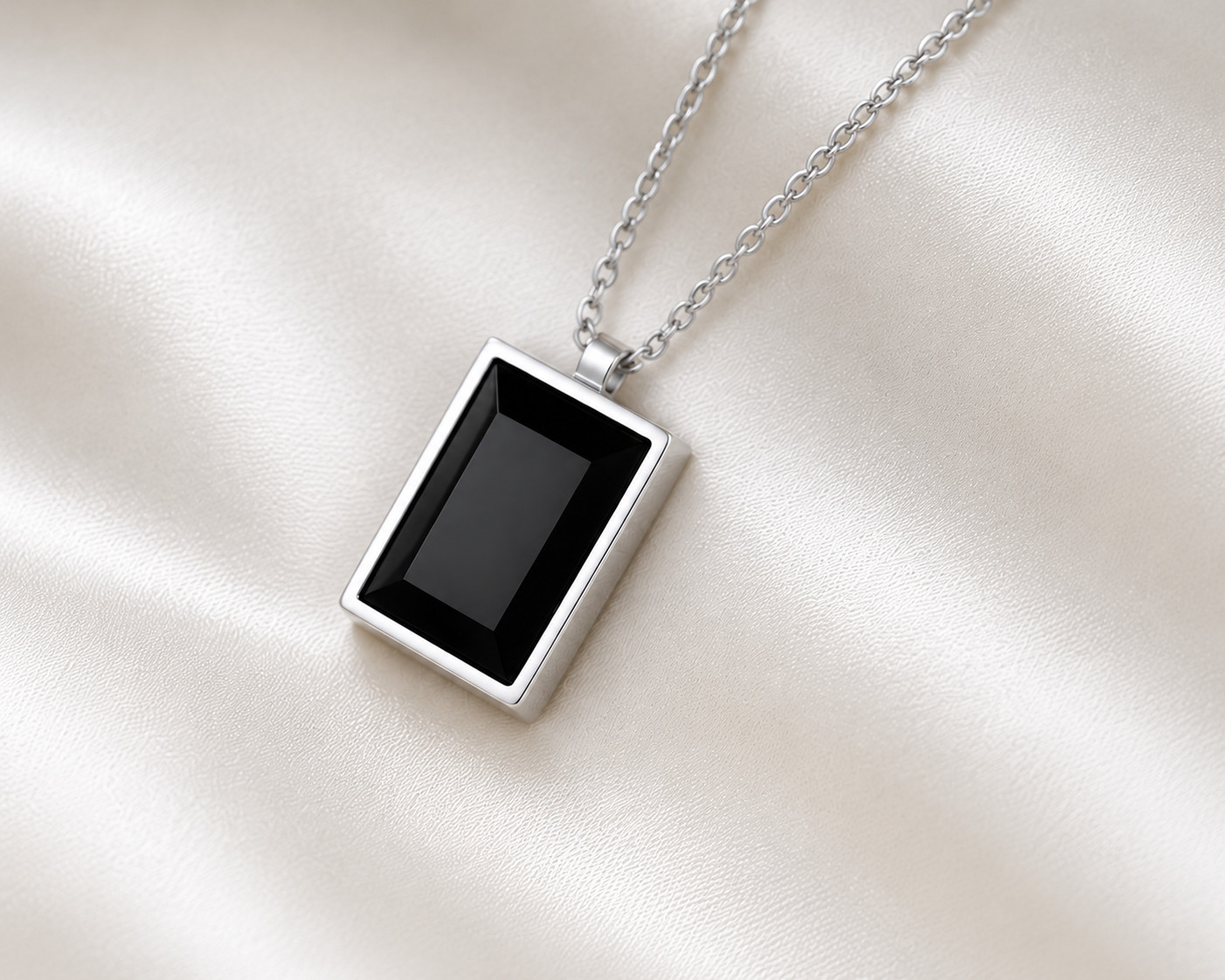 2Ct Emerald Cut Black Moissanite Pendant 14K White Gold Unisex