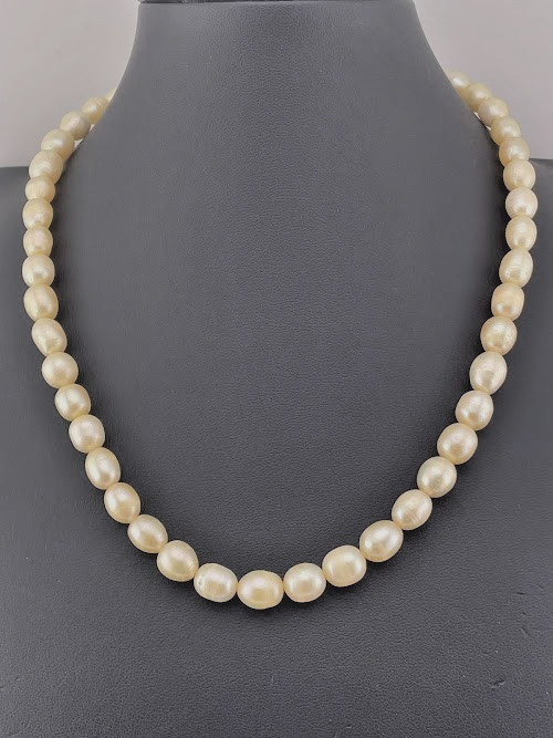 925 STERLING SILVER 8-9MM OVAL CREAM FRESHWATER PEARLS CLASSIC 18″ NECKLACE 702