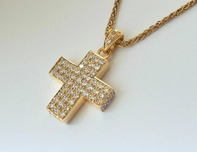 2.05CT Round Cut Lab Created Diamond Cross men’s Pendant 14K Yellow Gold Plated