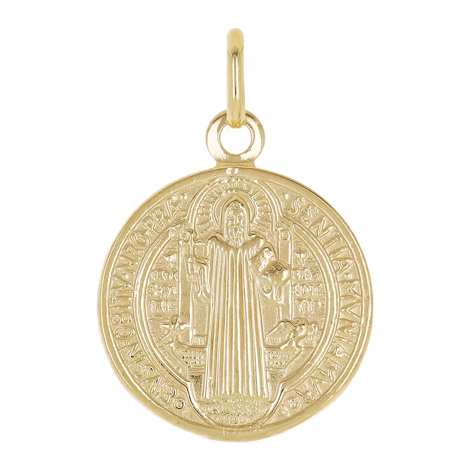 14k Yellow Gold Round Saint Benedict Medal Charm Pendant 1″ 2.9 grams