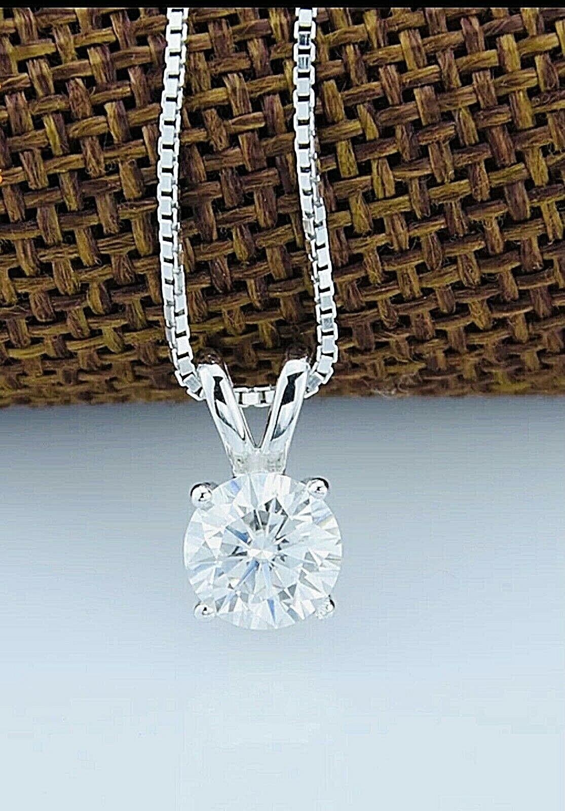 1.50Ct Round Cut Moissanite 14K White Gold Solitaire Pendant 18″ Necklace $995