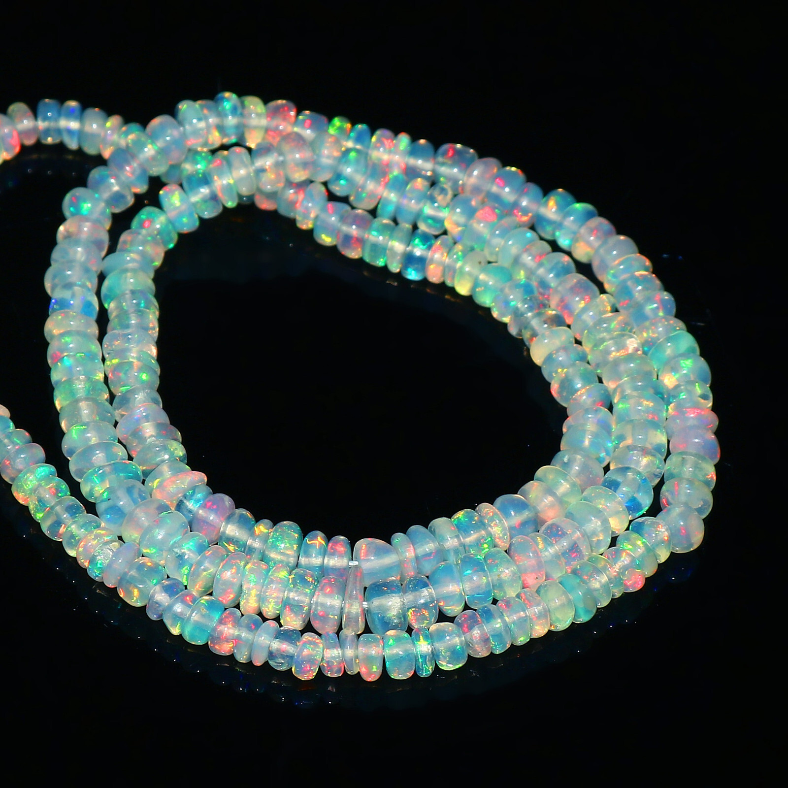 Natural Ethiopian Fire Opal Rondelle Beaded Gemstone 3 Strand Necklace 16 Inches