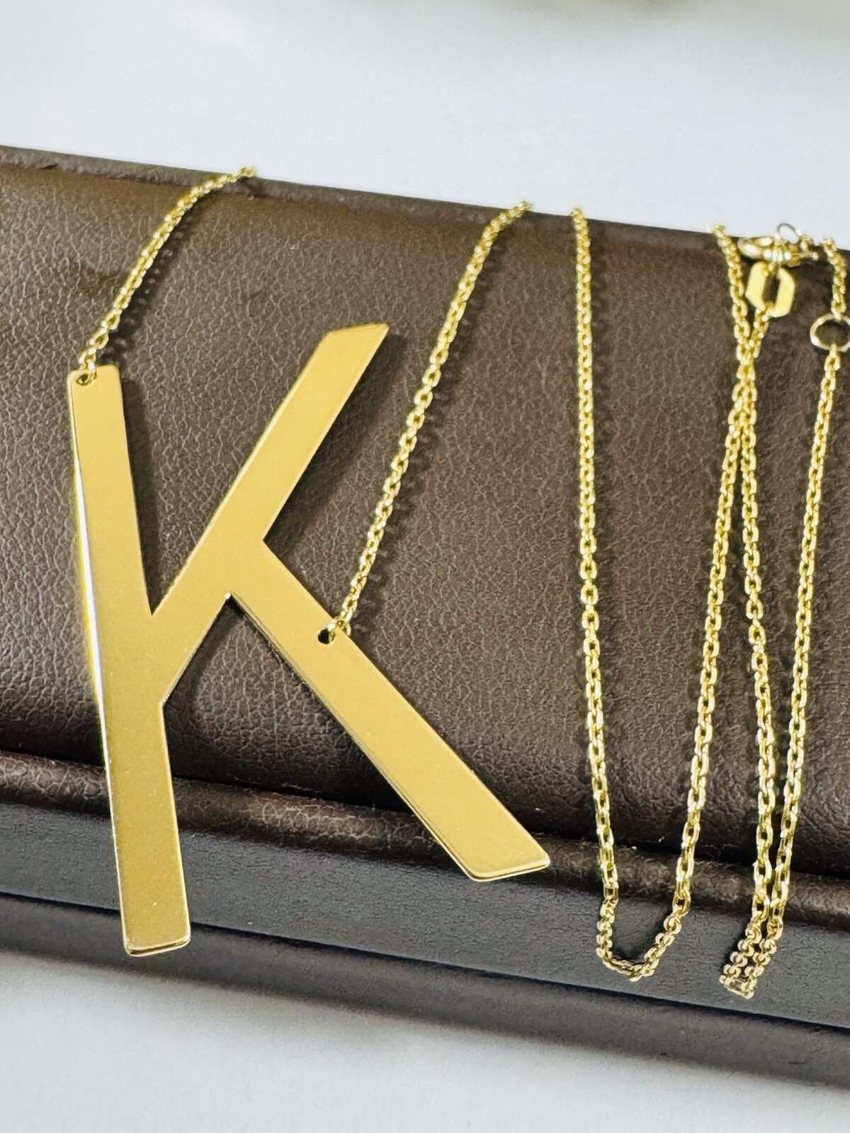 RARE 18K 750 YELLOW Gold Letter K initial Necklace 16.5/17.5” Long 1mm 4.1g