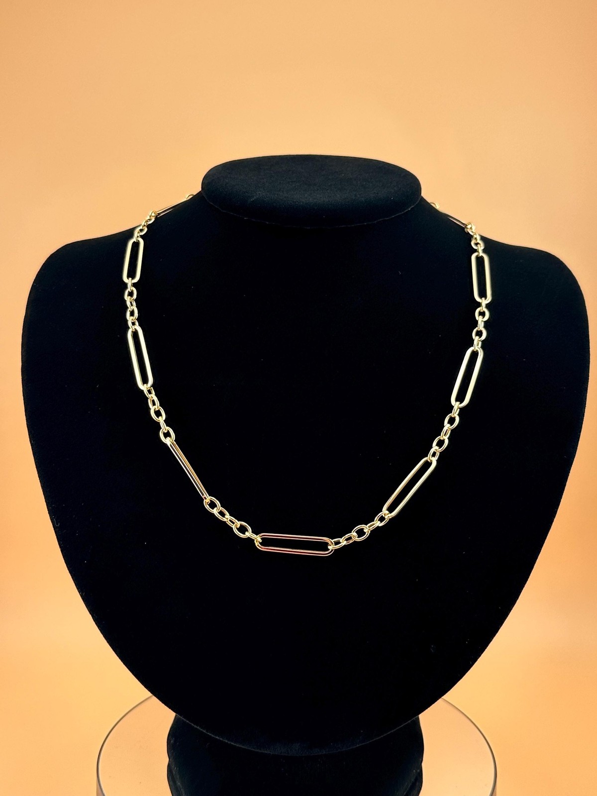 14K Gold Necklace Gold Paperclip Oval Link Hollow Lightweight