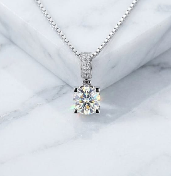 2Ct Brilliant Cut Moissanite Women’s Elegant Solitaire Pendant 14K White Gold FN