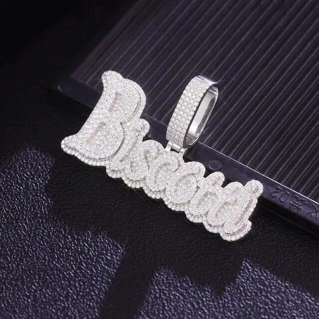 3Ct Round Cut Moissanite Custom Letter Name Pendant 14K White Gold Plated Silver