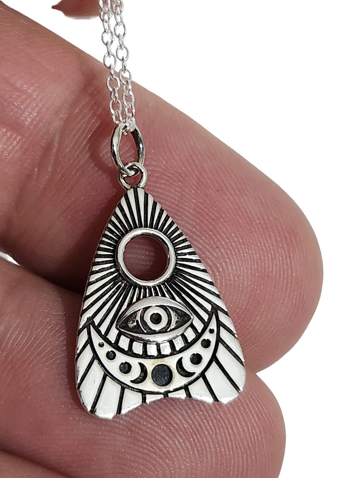 Ouija Necklace Pendant 18″ Chain 925 Silver All Seeing Eye Spiritualist Occult