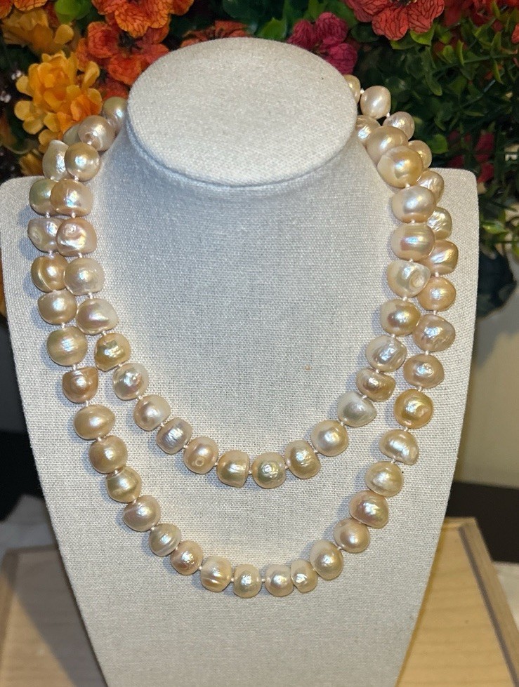 Baroque Freshwater Pearl Necklace Cream Color No Clasp Knotted