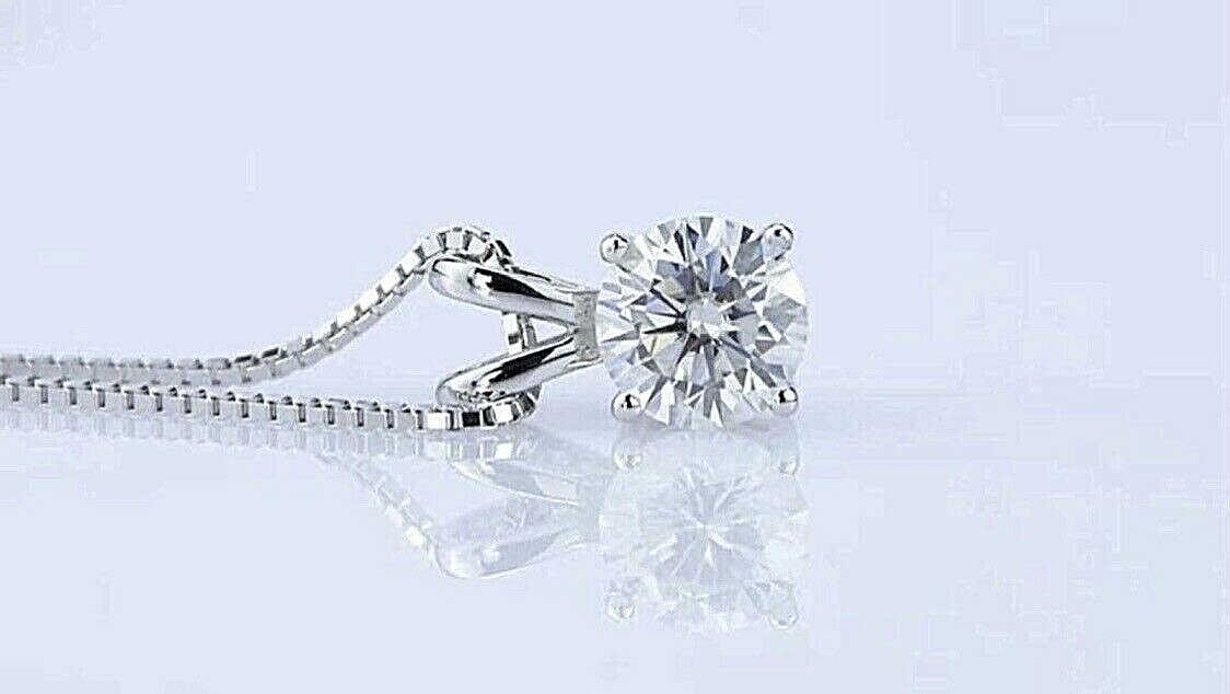 1.50Ct Round Cut Moissanite 14K White Gold Solitaire Pendant 18″ Necklace $995