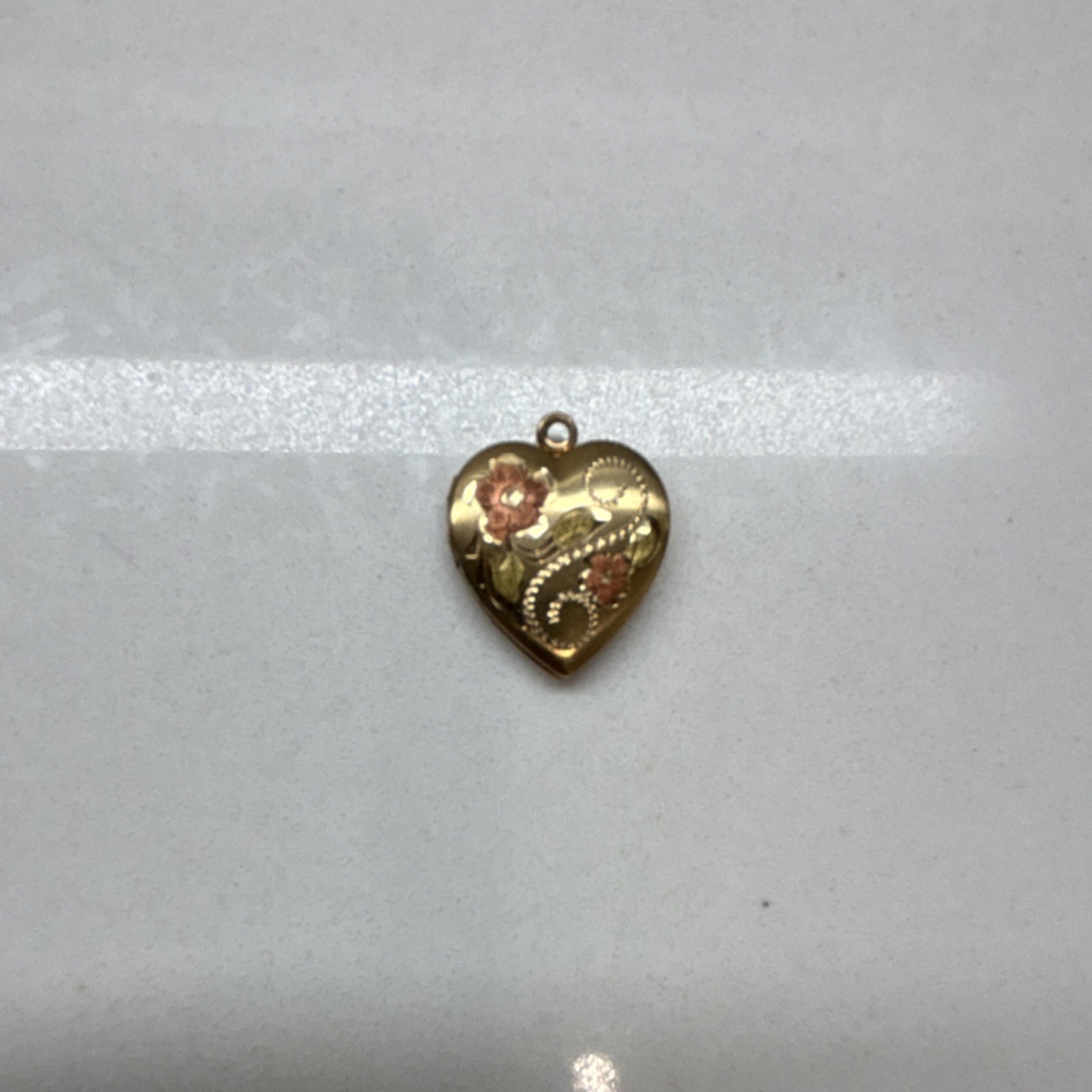 Black Hills Yellow Gold Tone Heart Shaped Locket Pendant with Floral Design
