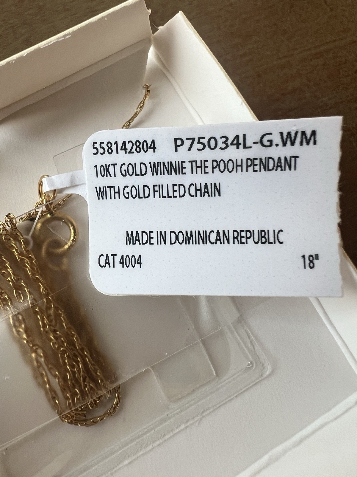 10k Yellow Gold Winnie the Pooh Disney Pendant Necklace & 18” Gold Filled Chain