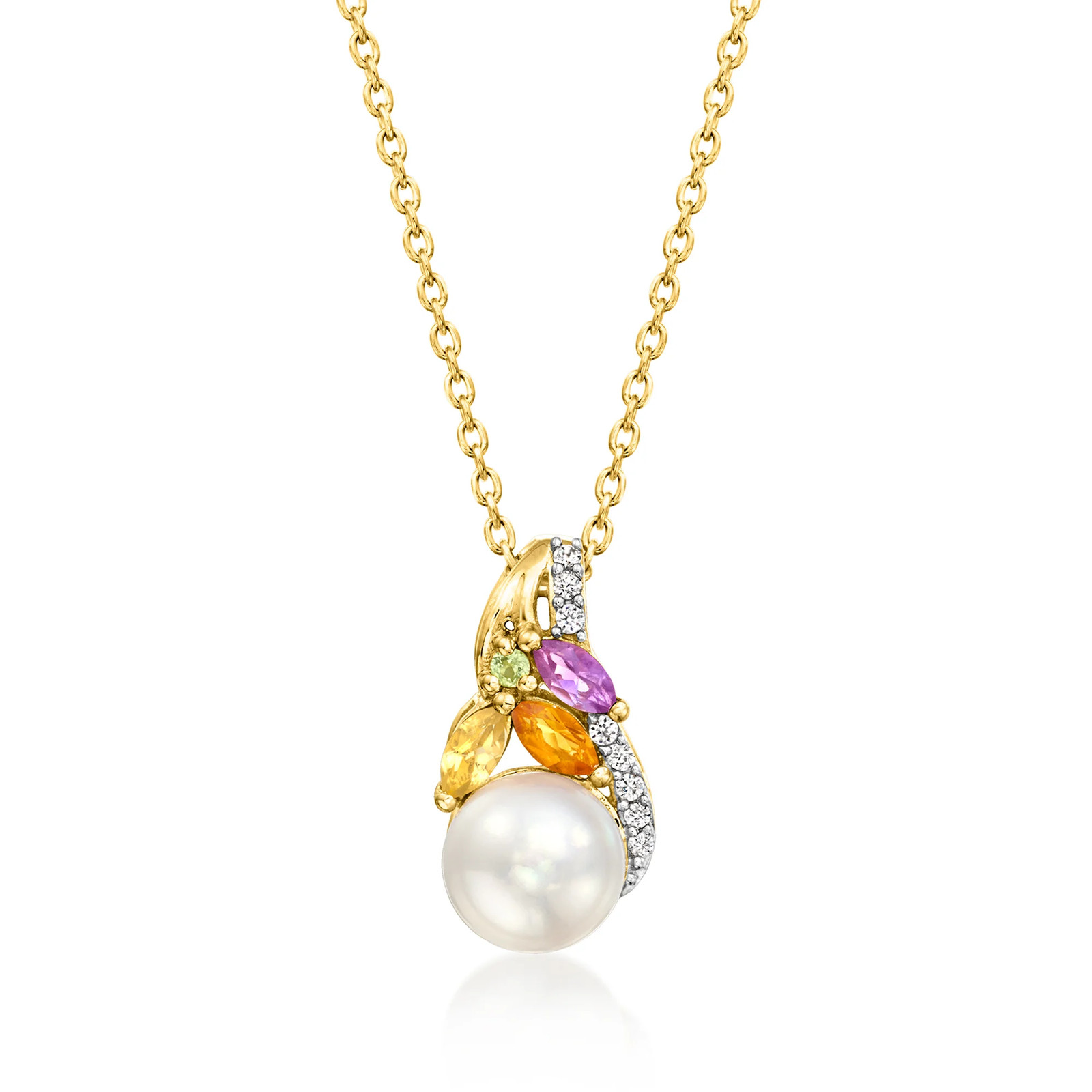 Ross-Simons 6.5-7mm Cult Prl & Multi-Gmstn Ncklc in 18k Gold Plate 18 inches