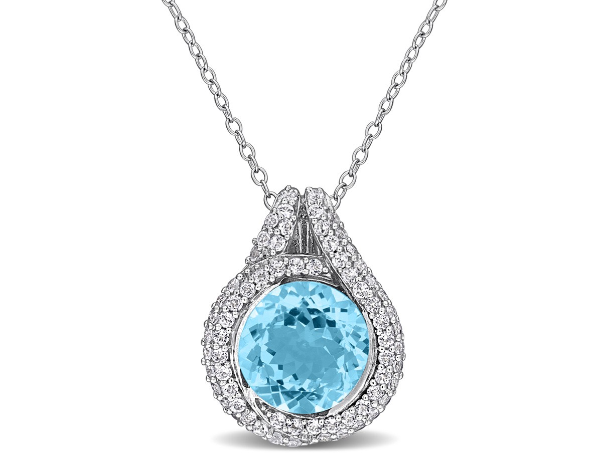 5.17 Carat (ctw) Blue Topaz and White Topaz Necklace Sterling Silver