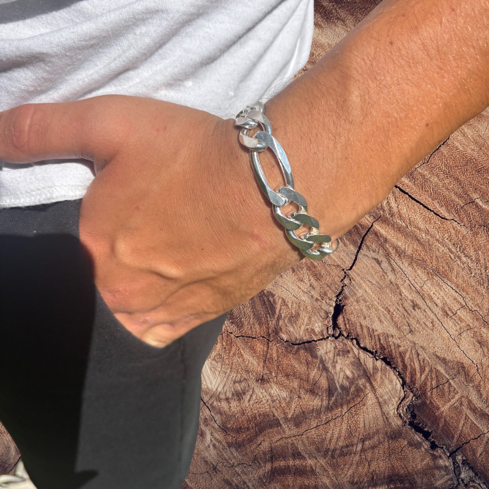 13mm Figaro Bracelet – 925 Sterling Silver or 14k Gold Vermeil Made in Italy