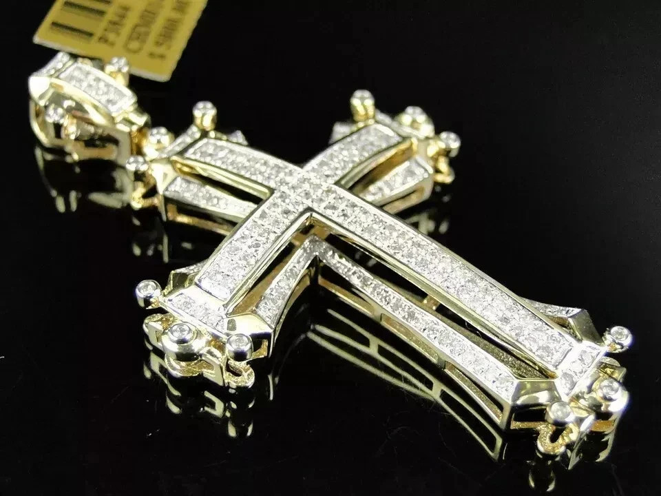 0.75 Ct Round Cut Lab Created Diamond Cross Pendant in 14K Yellow Gold Plated