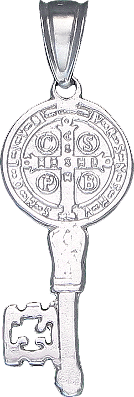 Sterling Silver Saint Benedict Key Medal Reversible Charm Pendant Necklace