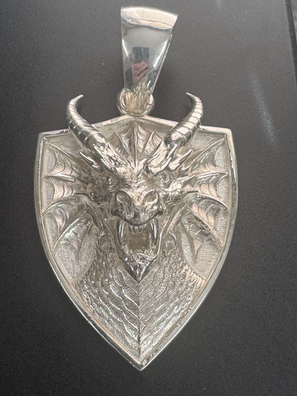 Dragon Shield Gallery Pendant 94.5g Solid Sterling Silver 925