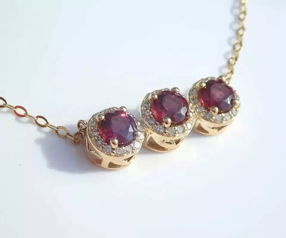 2.70Ct Round Cut Red Ruby Bar Women’s Pendant 14K Yellow Gold Finish Free Chain
