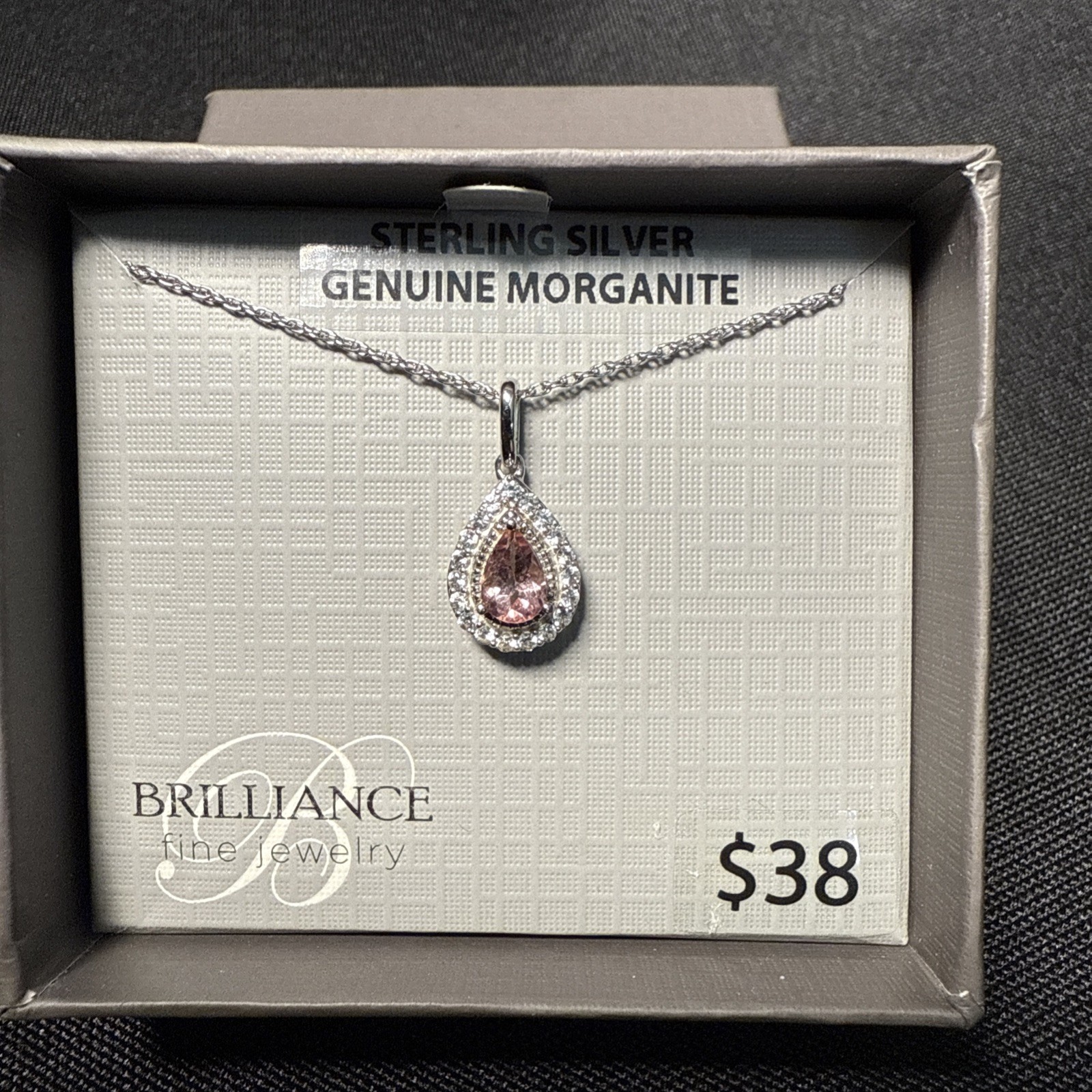 Sterling Silver Genuine Morganite And White Sapphire Pendant On 18” Necklace