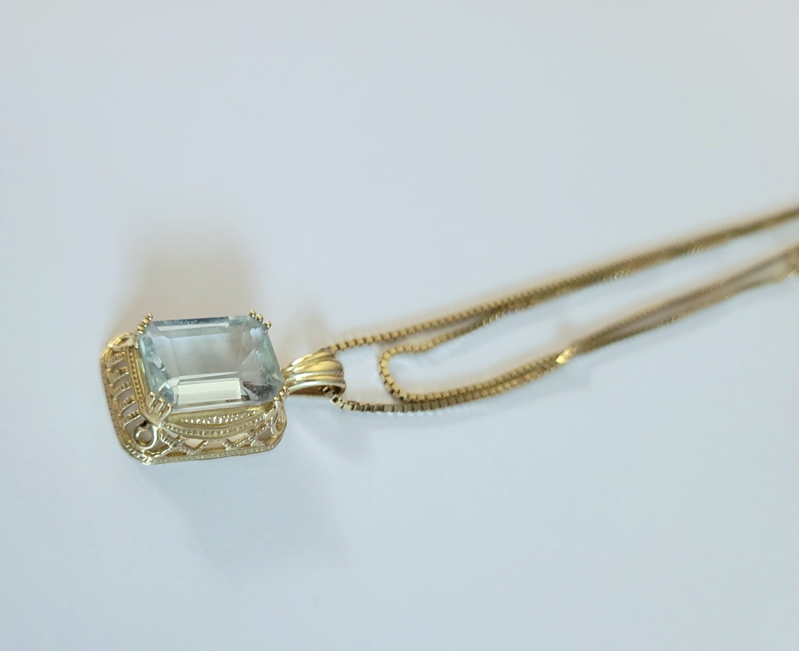 Topaz 14k Gold Art Deco Pendant Necklace 6.9 GTW Vtg Marked ZRW JewelAmerica