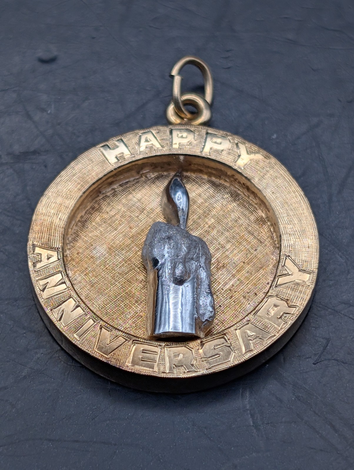 🔥 VINTAGE 14K WHITE & YELLOW GOLD “HAPPY ANNIVERSARY” PENDANT 8 GRAMS