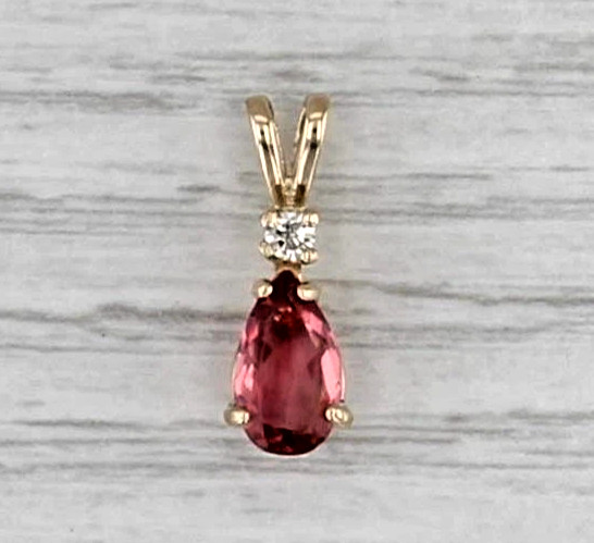 0.78 Ctw Natural Pink Tourmaline & Diamond Teardrop Pendant In 14k Yellow Gold