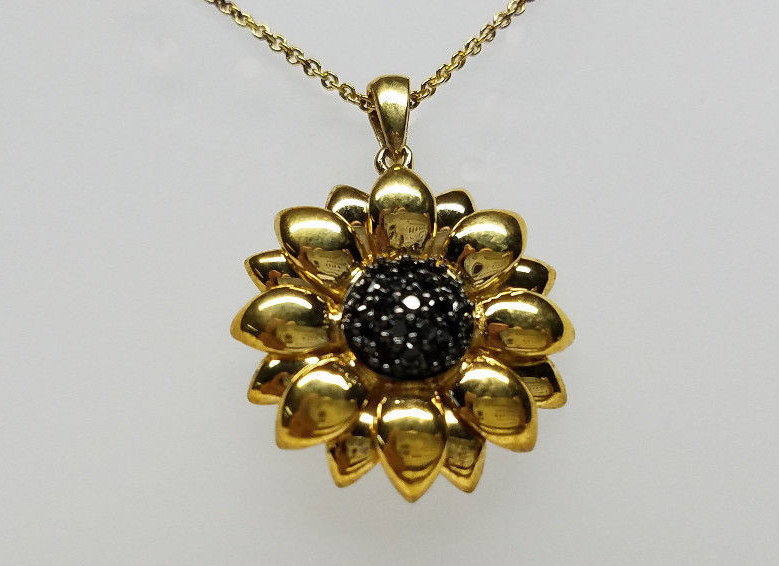 18k Gold 925 Sterling Silver CZ Flower Necklace Pendant NOS US SELLER!