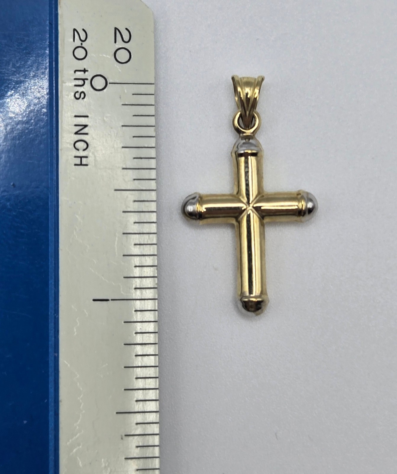 NEW Solid 10K Yellow Gold 1in Cross Pendant, White Gold 3.5mm Bail, ITALY