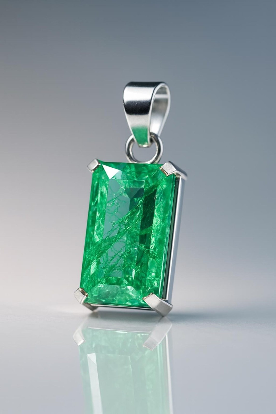 GIE Certified 25.44 Ct Natural Green Emerald 925 Silver Pendant Loose Gemstone