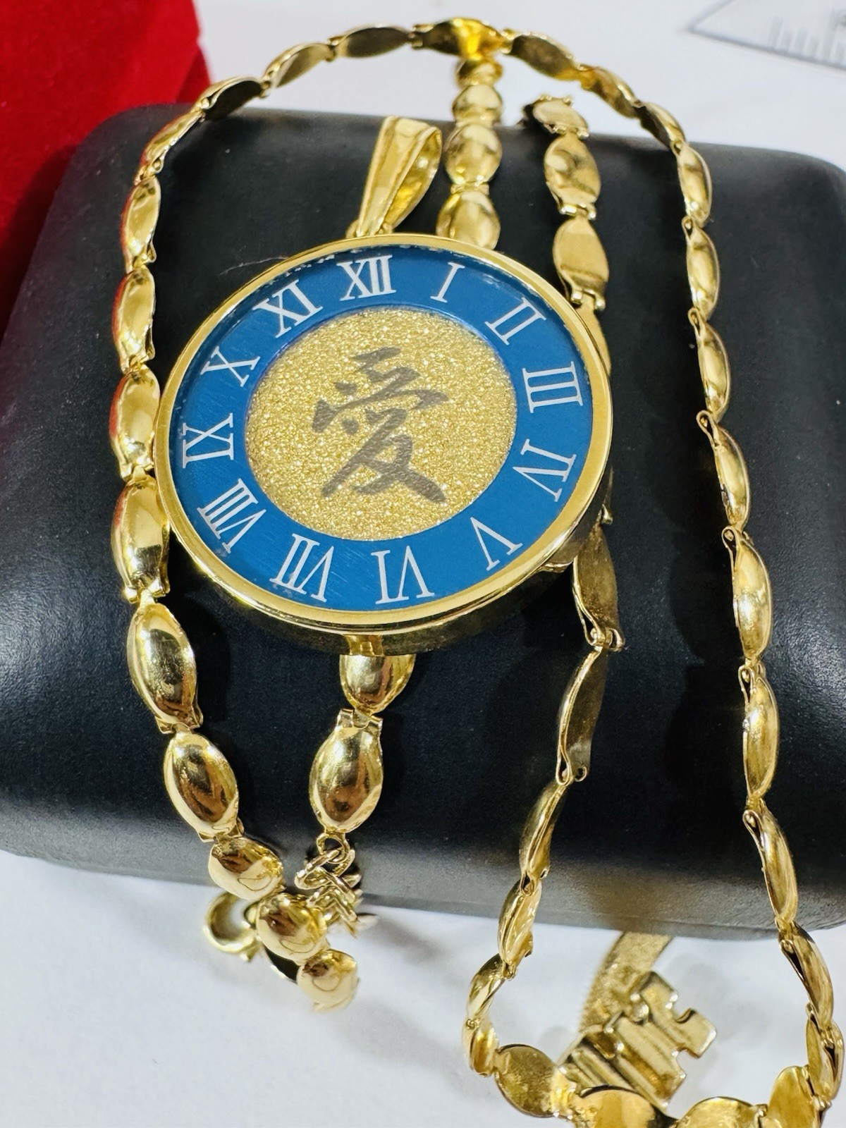 K18 Japan Gold Round Blue Love Pendant Necklace 17/17.5” Long 15g 4mm
