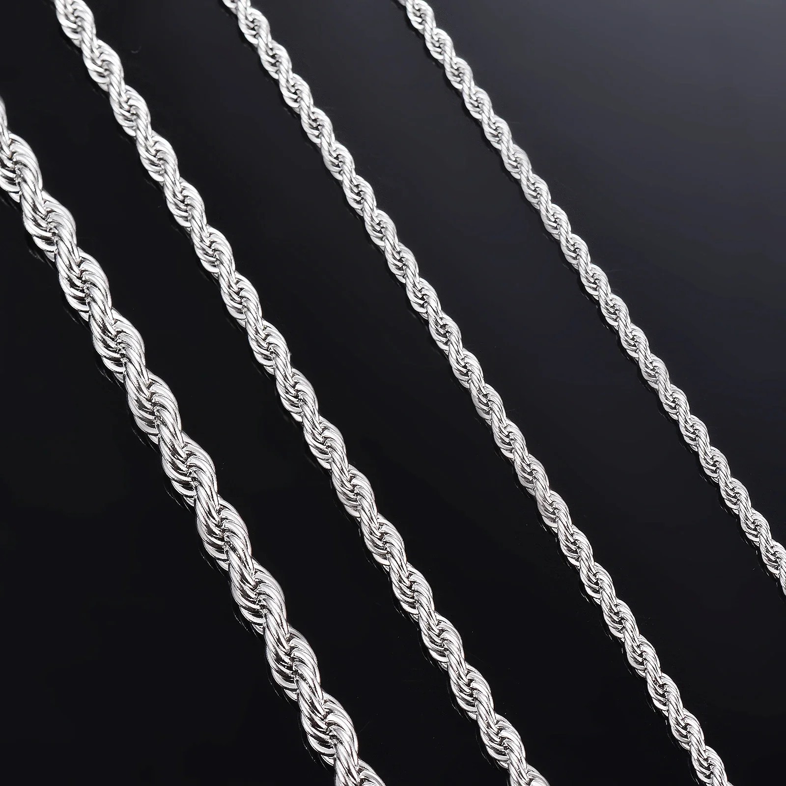 Italian Solid Sterling Silver Rope Link Chain Necklace 925 Silver Chain UNISEX