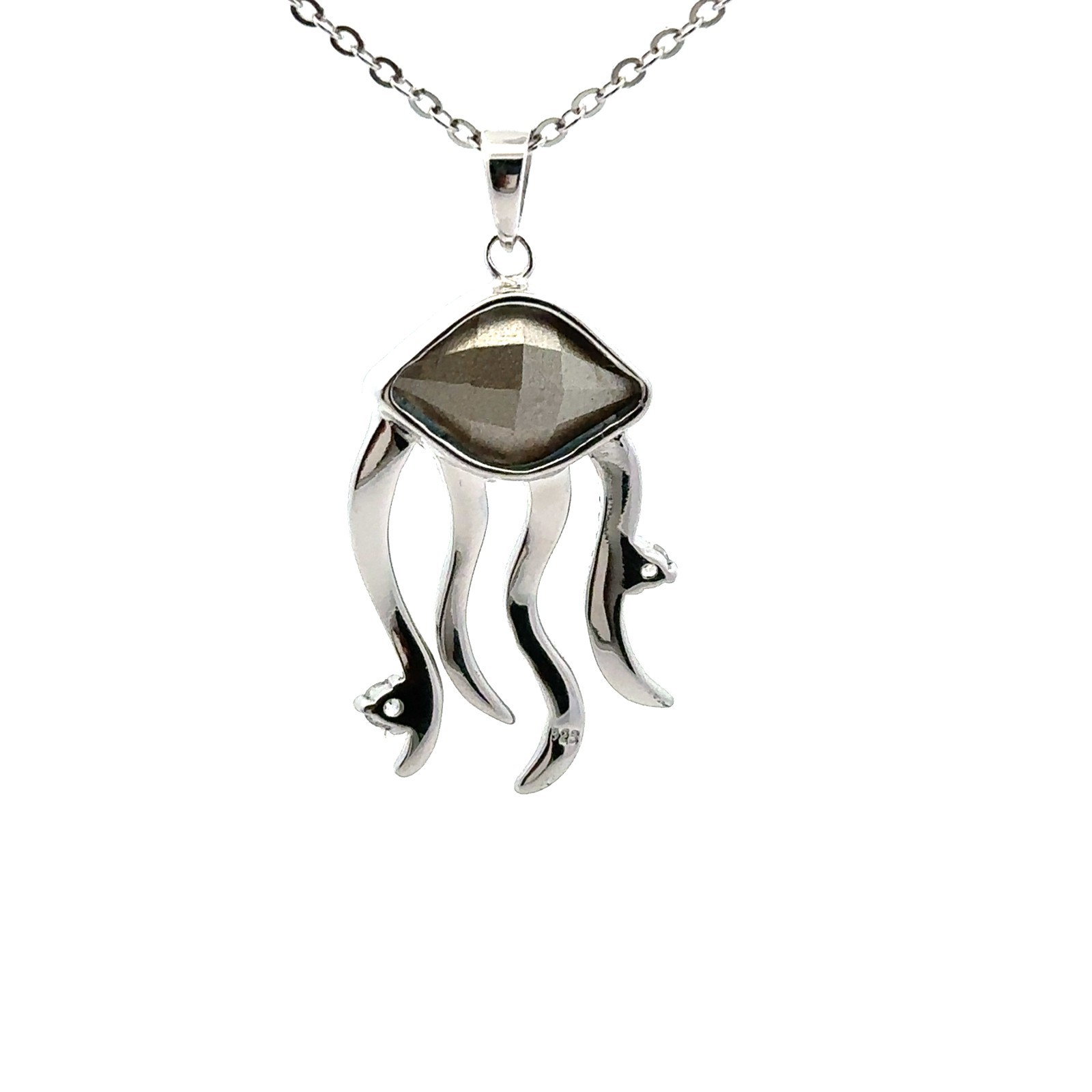 Sterling Silver And CZ Jellyfish Necklace (3/4 x 1 1/2 Inch) 18 + 1 In. Extender
