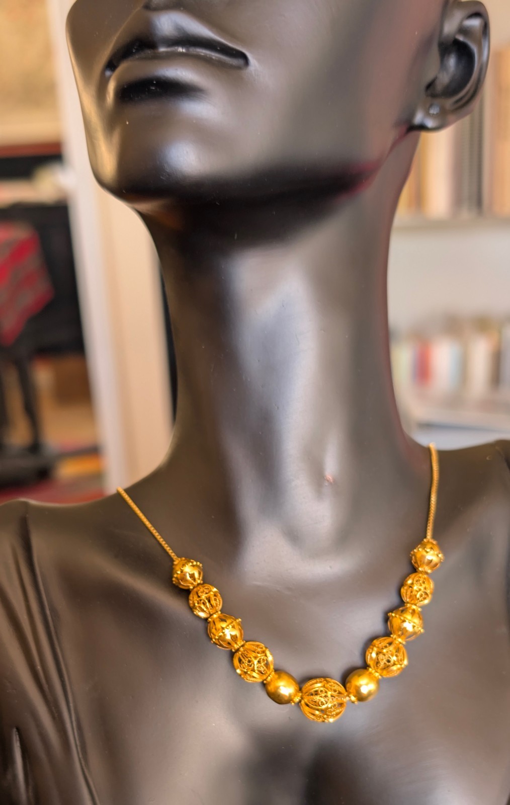 18k and 21k yellow gold filigree faceted balls bead necklace 23.5 ” ttl wt 12g