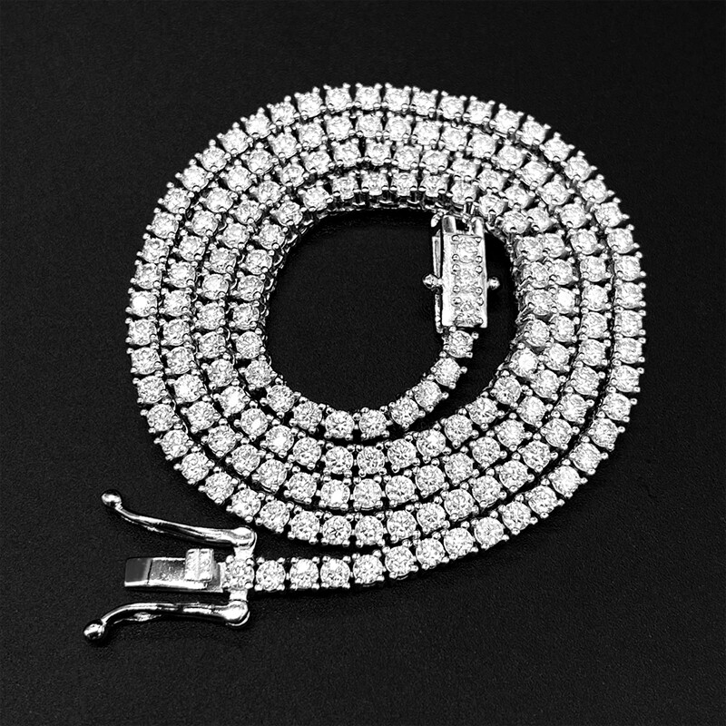 2mm D Color VVS Moissanite Tennis Chain Necklace 925 Sterling Silver Pass Tester
