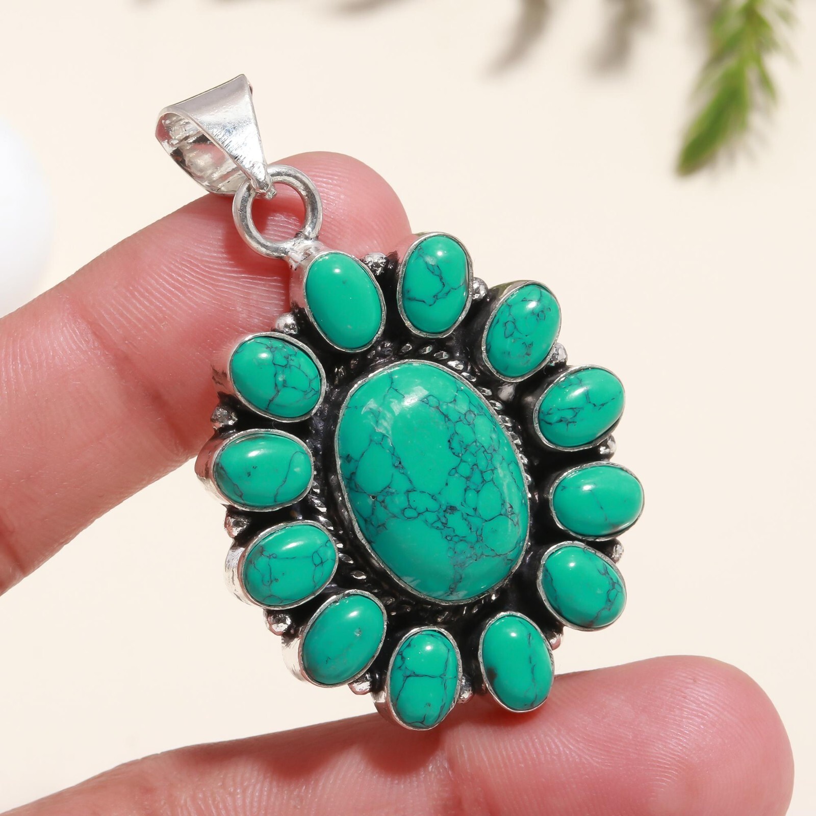 Turquoise Gemstone 925 Sterling Silver Handmade Pendant For Birthday Gift