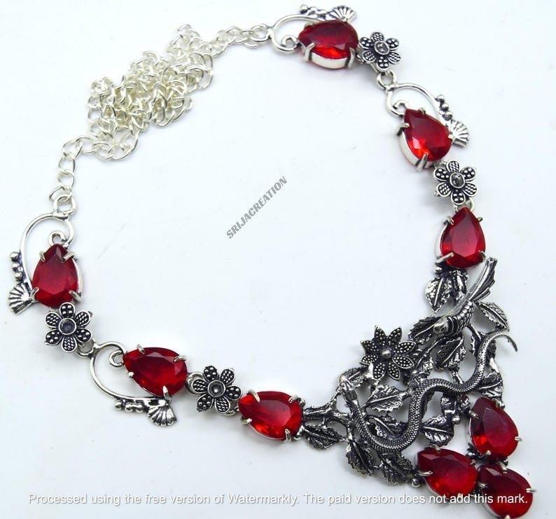 Red Garnet Gemstone Handmade 925 Sterling Silver Jewelry Necklace Adjustable 18″