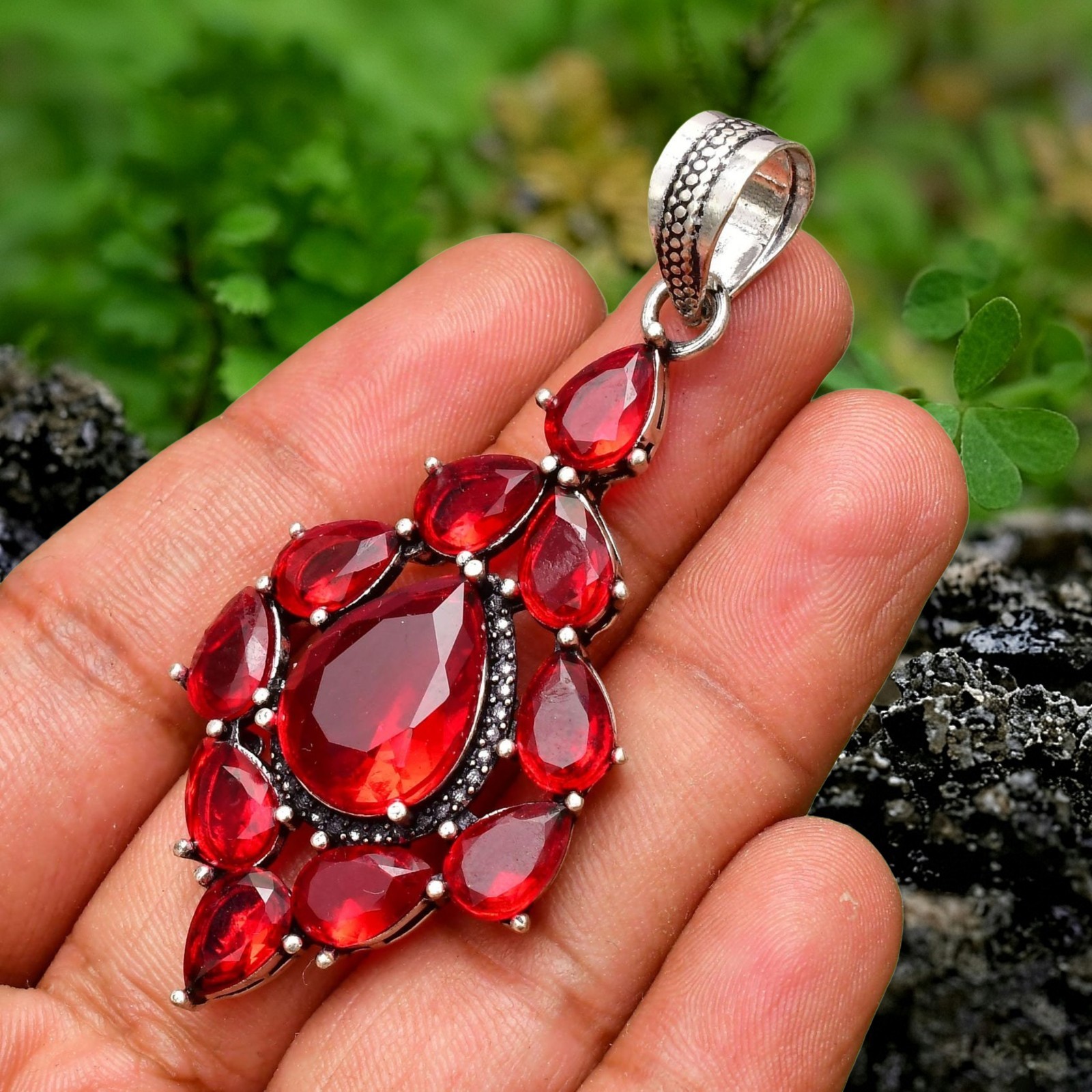Red Garnet Silver Pendant 925 Sterling Silver Handmade Pendant Silver Pendant