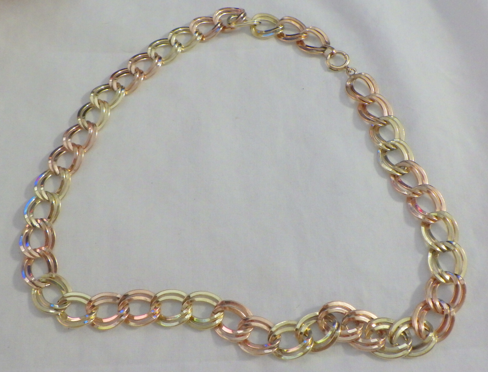 B&B 1/20 12KT VINTAGE DOUBLE LINK TRI COLOR NECKLACE 18″
