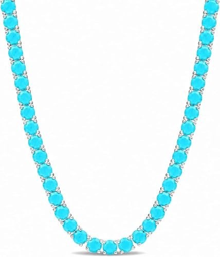3MM Sky Blue Turquoise Tennis Necklace 14K White Gold Plated 17″ Unisex