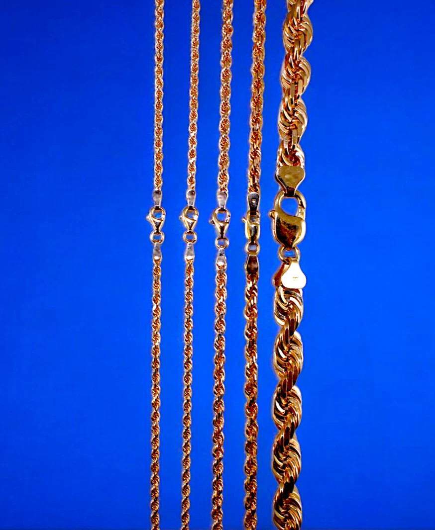 10K Rose Gold Rope Chain Necklace Bracelet Diamond Cut Real Gold 2mm-7mm 7″-30″