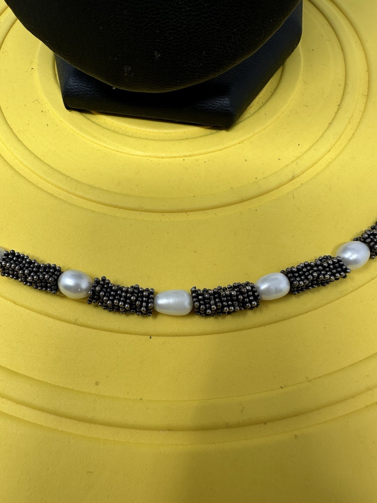 Sterling Silver Natural Pearls Choker Necklace & Bracelet Set Chic 72g 16in 6in