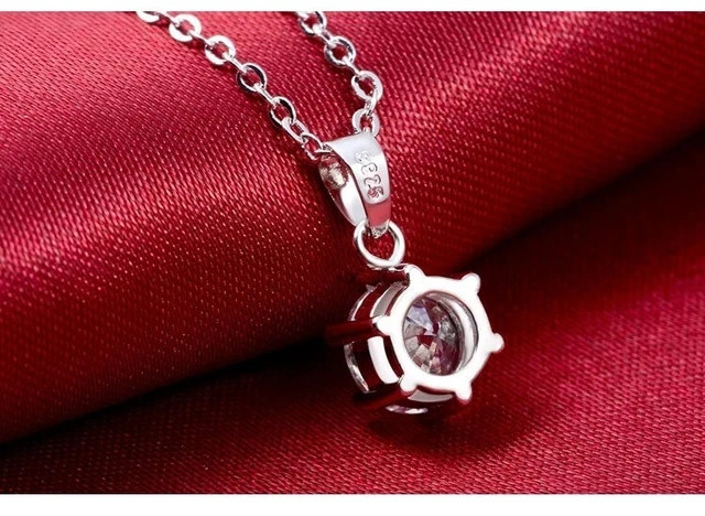 Solitaire 1.5Ct Round Lab Grown Diamond 6 Prong Pendant 14K White Gold Plated