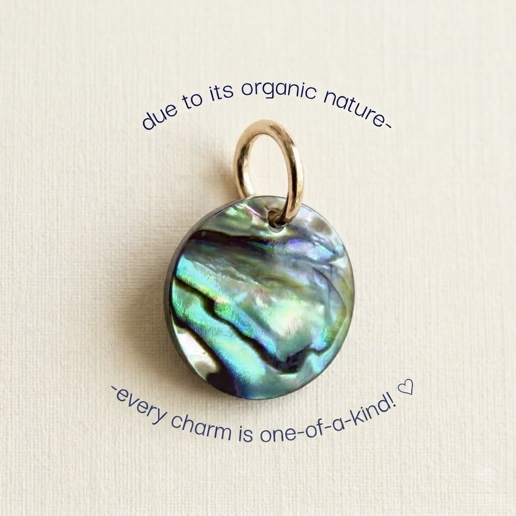 14k Solid Gold Charm • Coastal Abalone Coin Shell Pendant • Beachy Ocean Jewelry