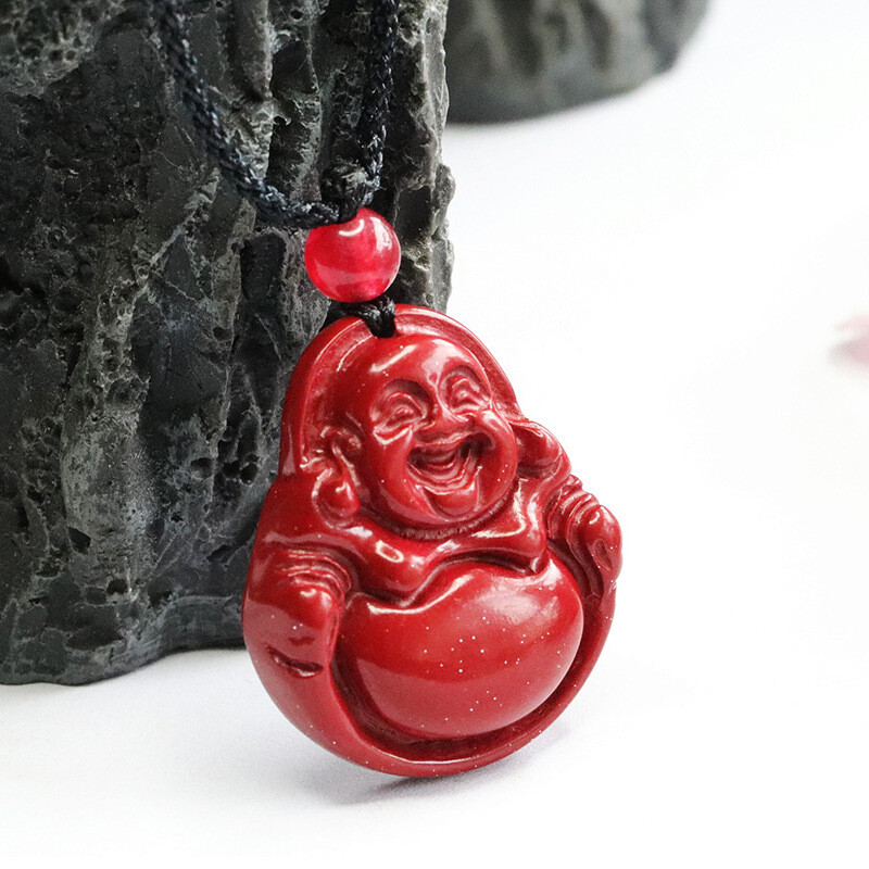 Male Female Laughing Buddha Pendant Jewelry Cinnabar Necklace Couple Talisman