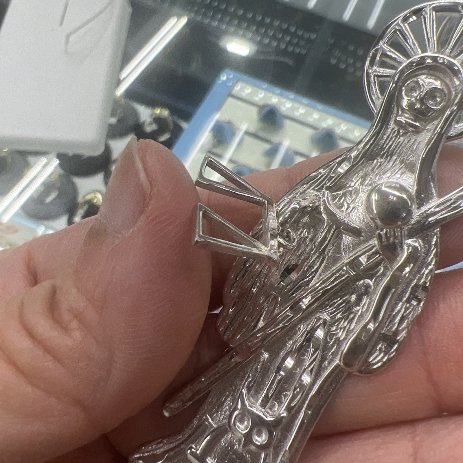 Sterling Silver Grim Reaper Pendant Dije de la Santa Muerte en PLATA XLarge 3”