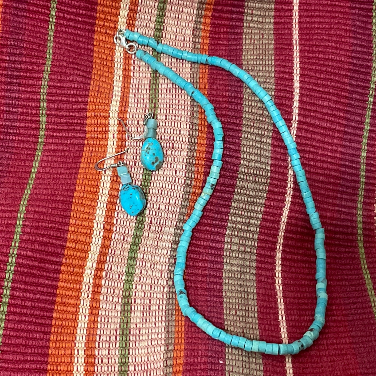 Artisan Turquoise Heishi Bead Collar Necklace Sterling Silver Gift Earrings 925