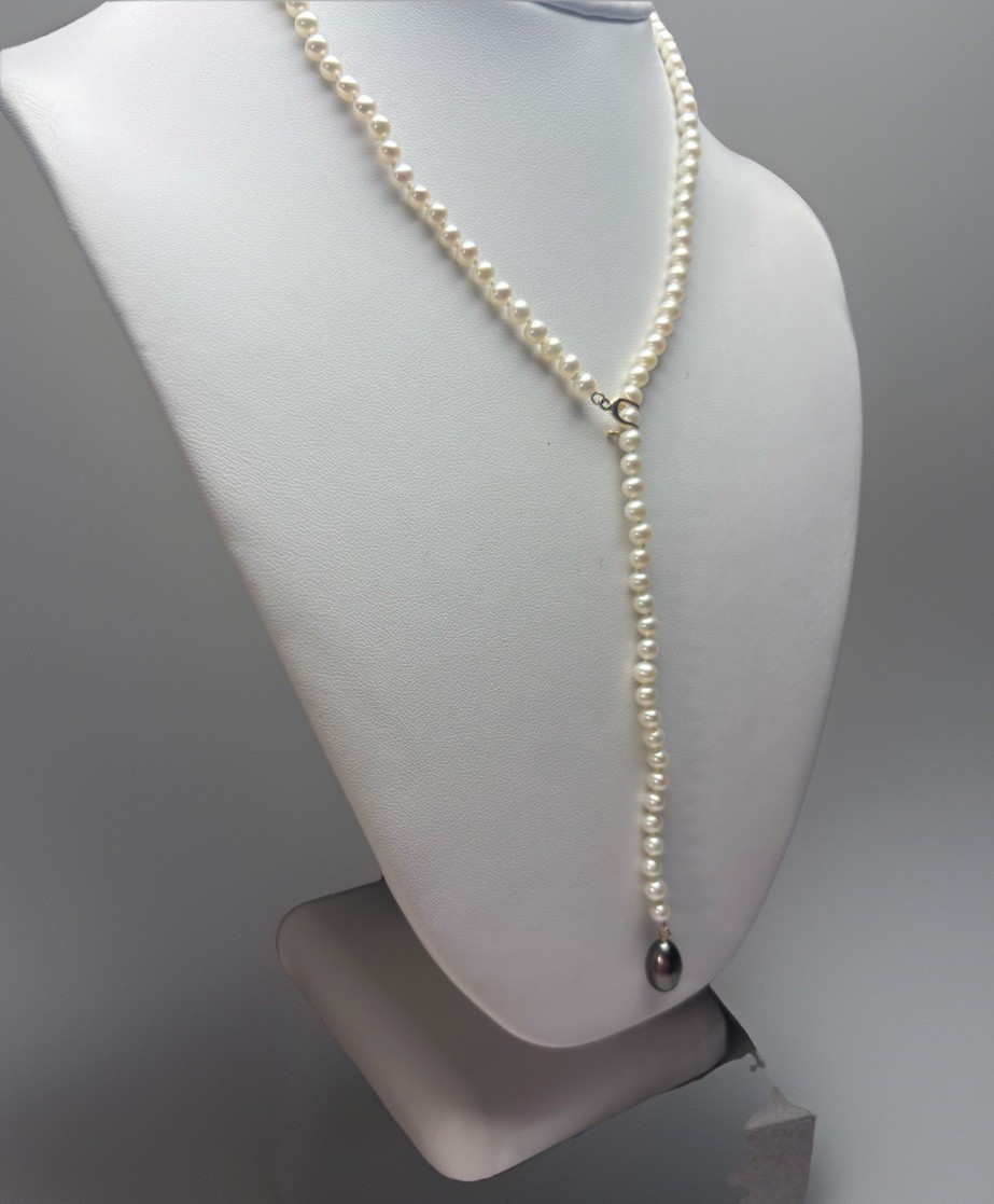Cultured Pearl 14k Gold Lariat Necklace 18in