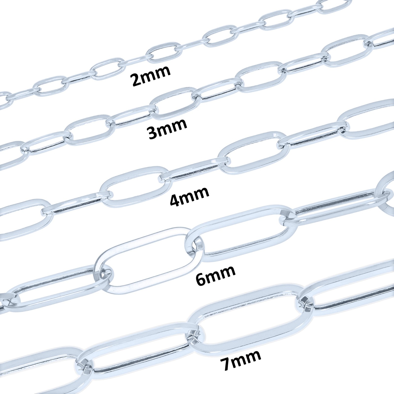 10k White Gold Paperclip 2mm-7mm Chain Oval Cable Necklace Mens Womens 16″-24″