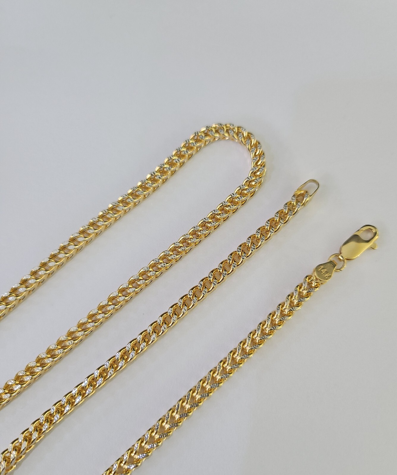 14K Franco Chain Necklace 18″ 20″ 22″ 4mm Yellow Gold Diamond Cut Real